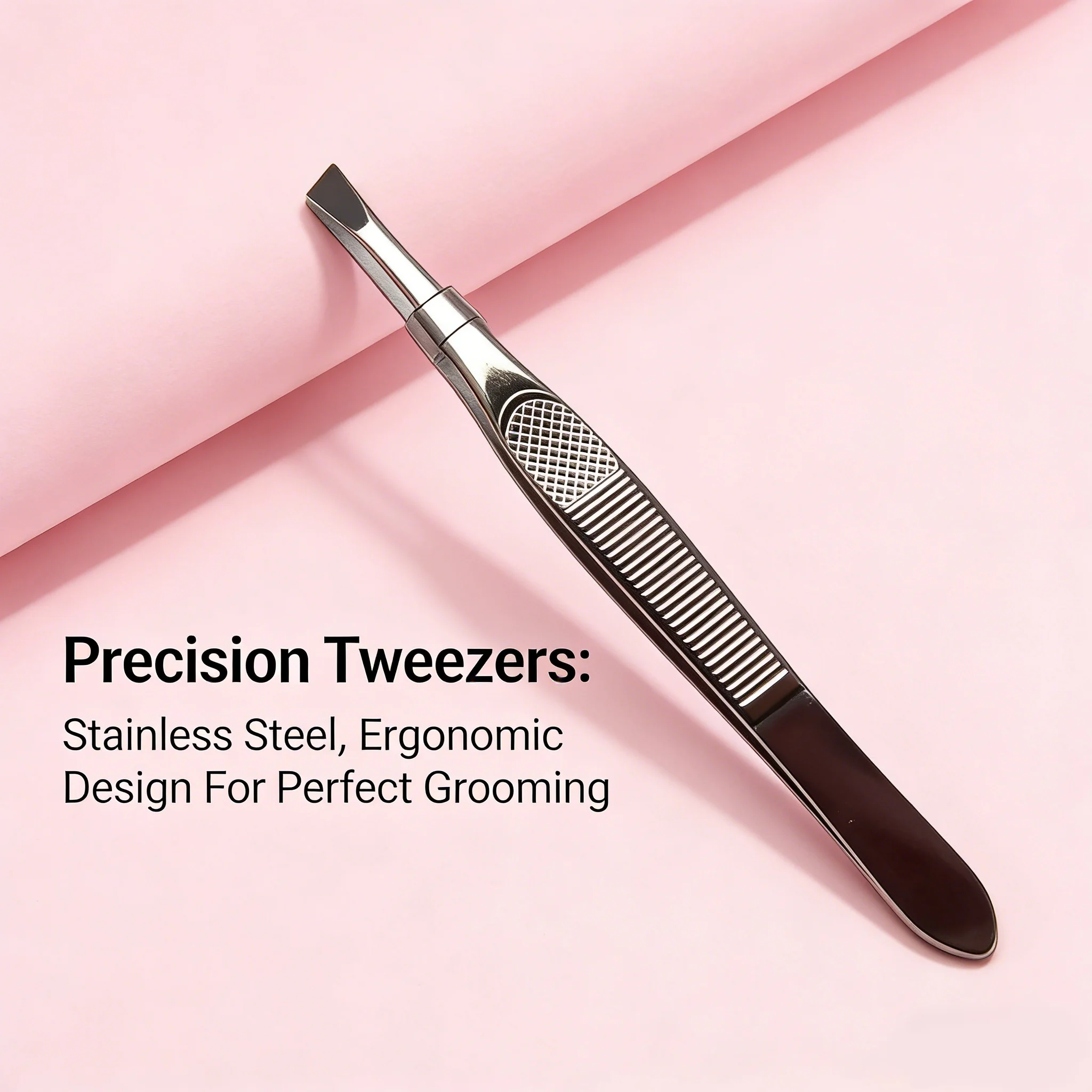 1 piece of silver angled brow clip, high-precision anti-slip hair removal tweezers, beauty tool.