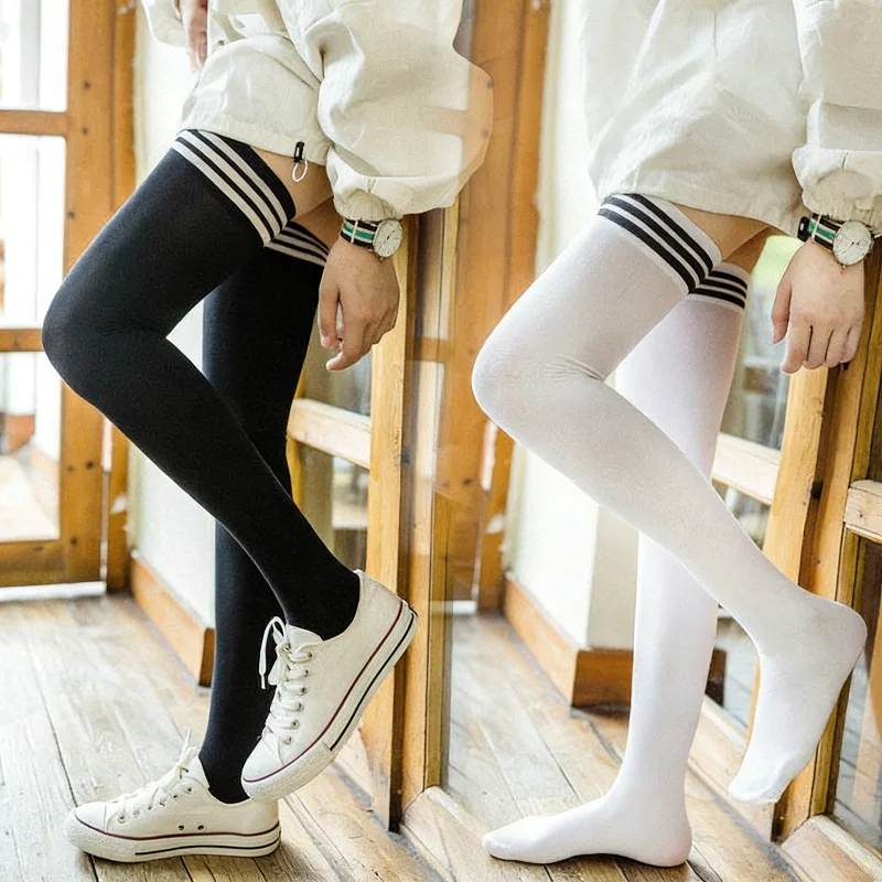 Black White Striped Thigh High Socks For Women Over Knee Long Stockings Cute Sexy Half Socks For Girls Party Cosplay Daily Wear