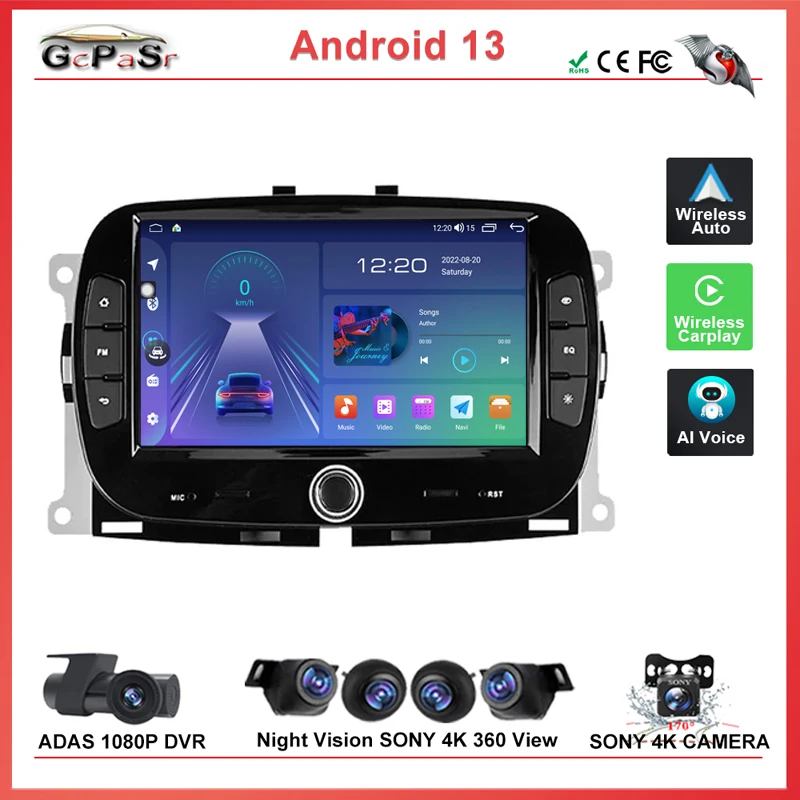 

Android Auto Car Radio For FIAT 500 2016 2017 2018 2019 Stereo Head Unit NO 2DIN DVD Multimedia Player Navigation GPS Screen BT