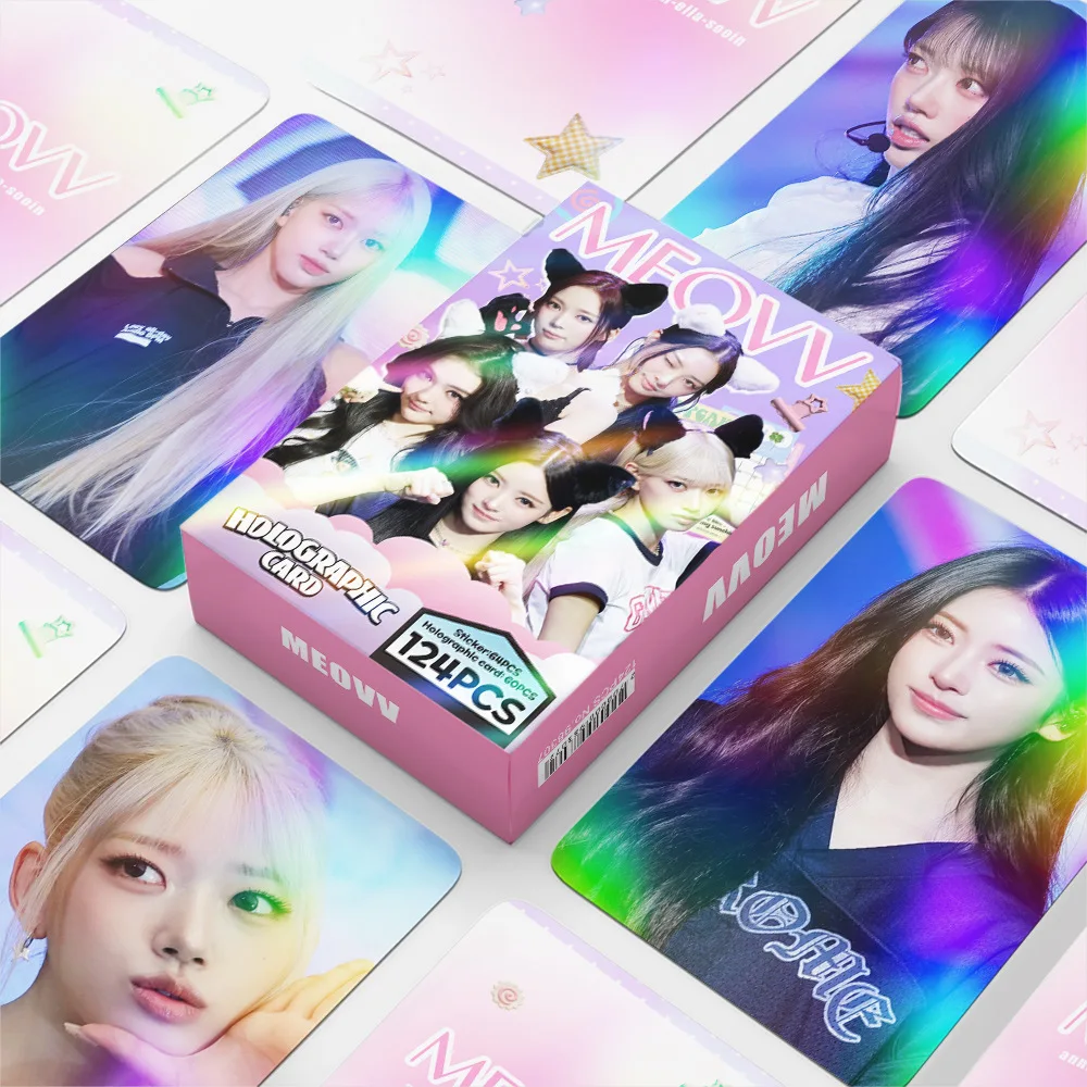 124Pcs/Set Idol MEOVV New Album BITE NOW Flash Card Lomo Cards Sticker Postcards Ella Gross Gawon Kim Sooin Anna Narin Fans Gift