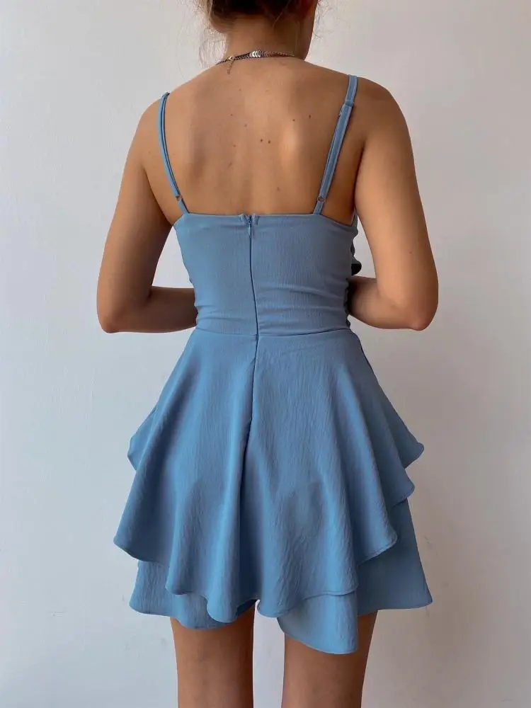 Pelele con volantes estilo Y2K para mujer, mono ajustado con tirantes y tirantes, mono informal con rosca, falda elegante, pantalones a la moda