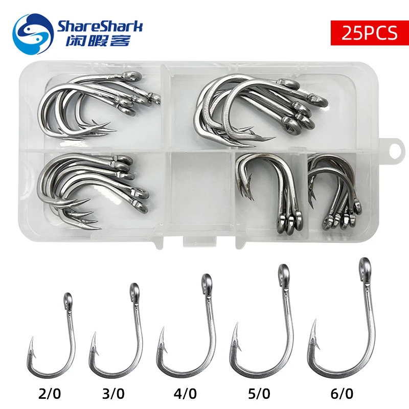 25pcs/box 10884 Pipe Fu Iseni Hook Stainless Steel Sea Fishing Reinforcement Thick Giant Hook Herring Sturgeon Tuna