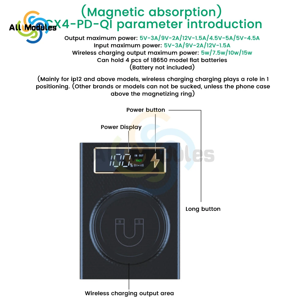 4 Sections 18650 Mobile Power Case Detachable No Soldering Rechargeable Treasure Kit DIY Battery Case With Flashlight Function