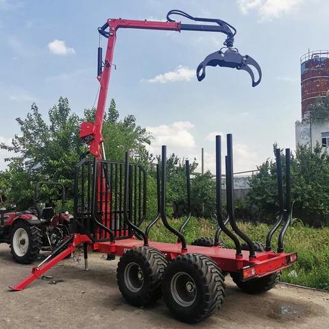 1ton 2ton 3ton Forest Trailer Hydraulic ATV Timber Trailer 360 Rotate Log Grapple Crane forestry Timber Transport Machine