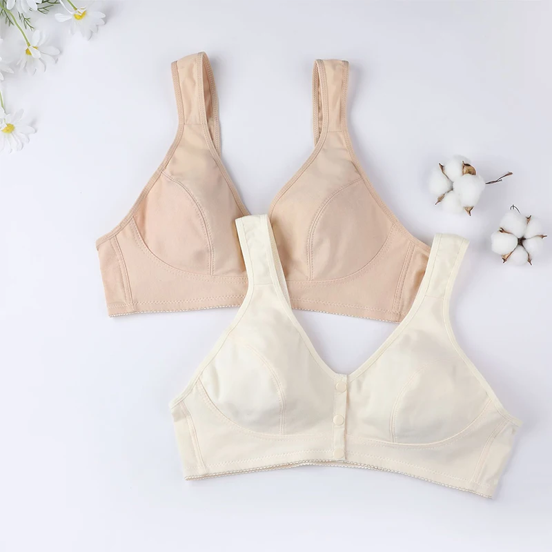 Women's Front Buckle No Steel Ring Gathered Pure Cotton Bra Women's Nursing Bra Vest Style No Sponge Nursing Bra