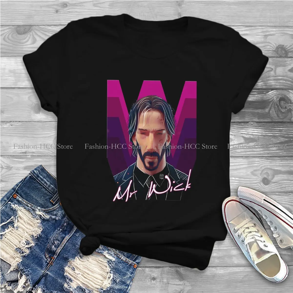 Classic Newest Polyester TShirts John Wick Movie Women Graphic Streetwear T Shirt Round Neck