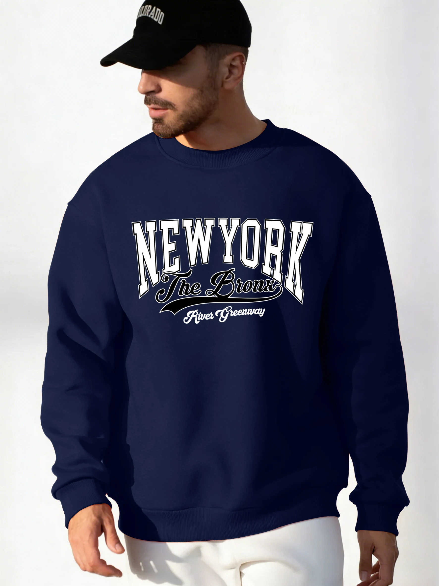 

Универсальная офисная мужская толстовка с принтами New York Bronx River Greenway, уличная спортивная одежда, классический свободный пуловер, мягкий топ с круглым вырезом