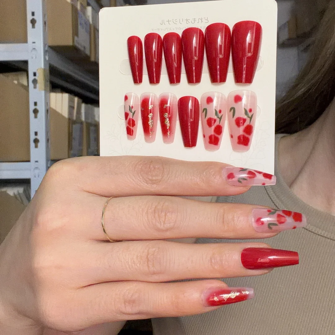 24pcs/box French False Nails Art Full Cover Acrylic Fake Nails Set Removable Artificial Press on Nails Sweet Wearable Nails Tips