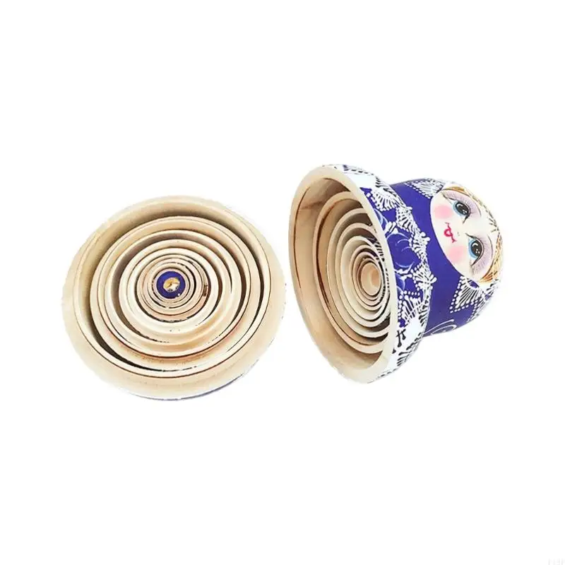 Russische Stapelpop 10st Handwerk Houten Matroesjka Speelgoed met Traditioneel Blauw en Wit Porselein Patroon F19F