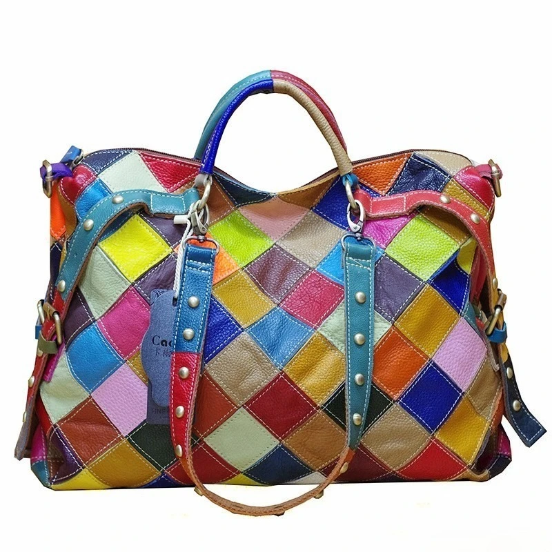Shoulder Bag for Women Top Grain Leather Color Block Handmade Designer Timeless Everyday Convertible Strap Luxury Handbag