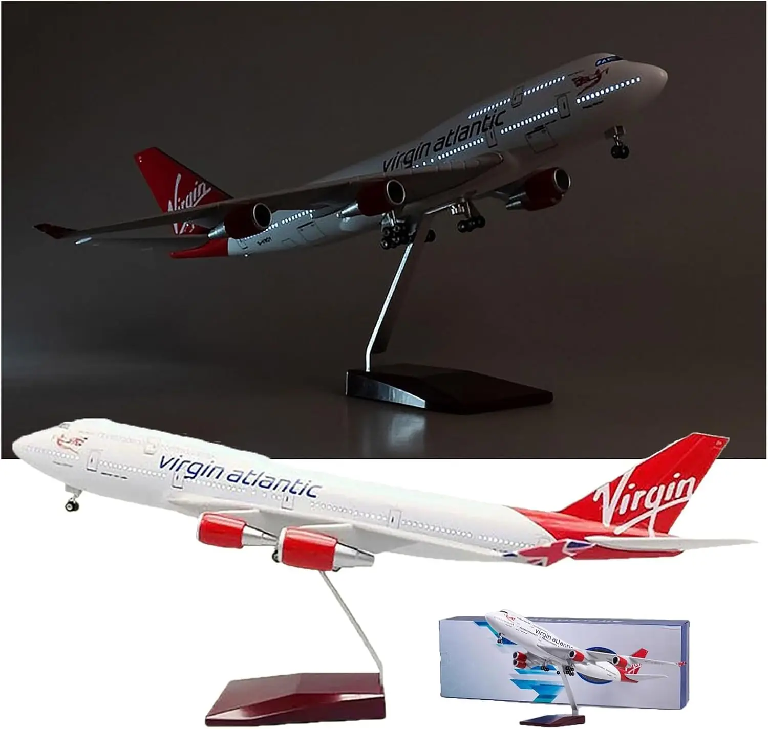 

Airplane Models B747 Virgin Atlantic British Airline 47CM Air Plane Model W Light and Wheel Landing Gear for Collected Gift