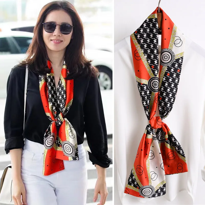 Luxury Popular Long Silk Scarf Shawls Print Headcloth Four Seasons Sunscreen Small Fashion Letter Silk Scarves Bandanna Foulard