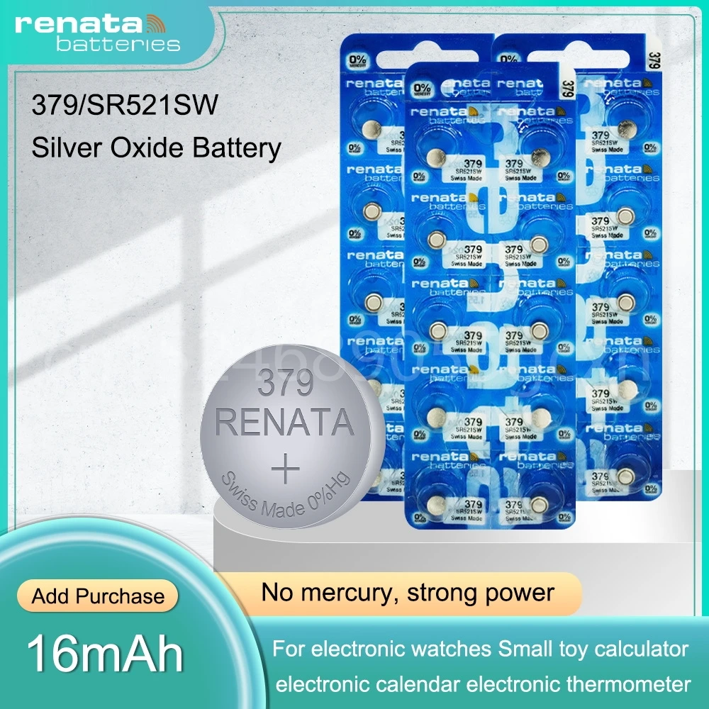 Renata 379 SR521SW AG0 D379 V379 1.55V Silver Oxide Watch Battery for Scale Remote Control Toy Swiss Made Button Coin Cell