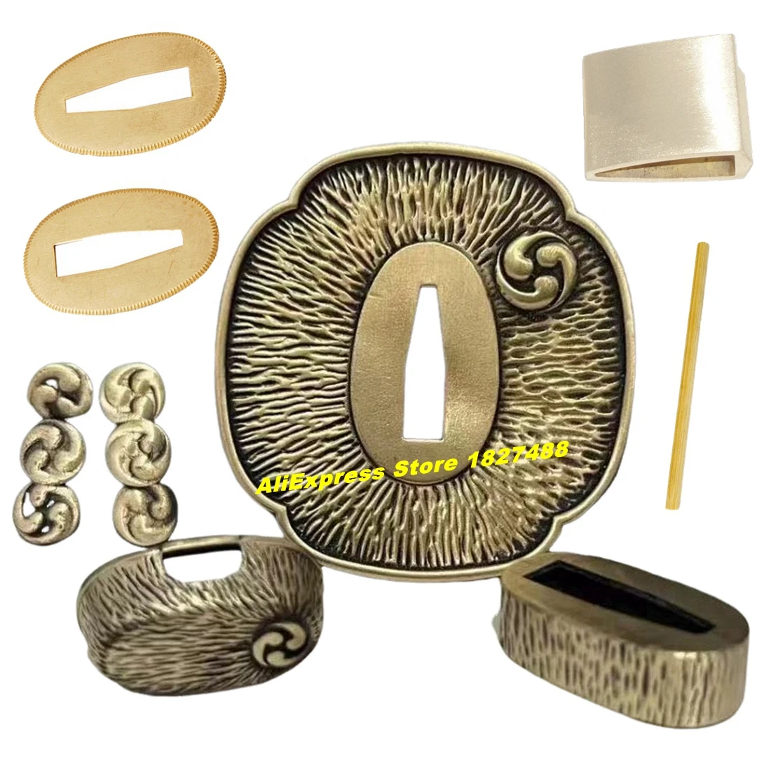 Quality Tsuba Brass Guard Menuki Fuchi Kashira Habaki Seppa Mekugi Apply Katana/Wakizashi/Tanto Japanese Sword Set Fittings