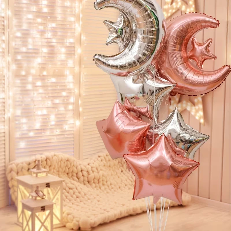 10 قطعة نجوم القمر احباط بالون مملوء بالهليوم عيد مبارك رمضان الديكور 2026 مسلم لوازم الحفلات الإسلامية رمضان كريم الهواء Globos