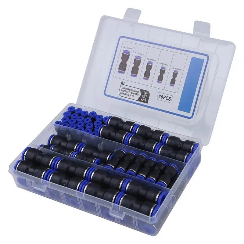 YANA50I Straight Push Connectors Kit- Pneumatic Quick Connect Fittings(80 Pieces) Air Line Tube Connectors