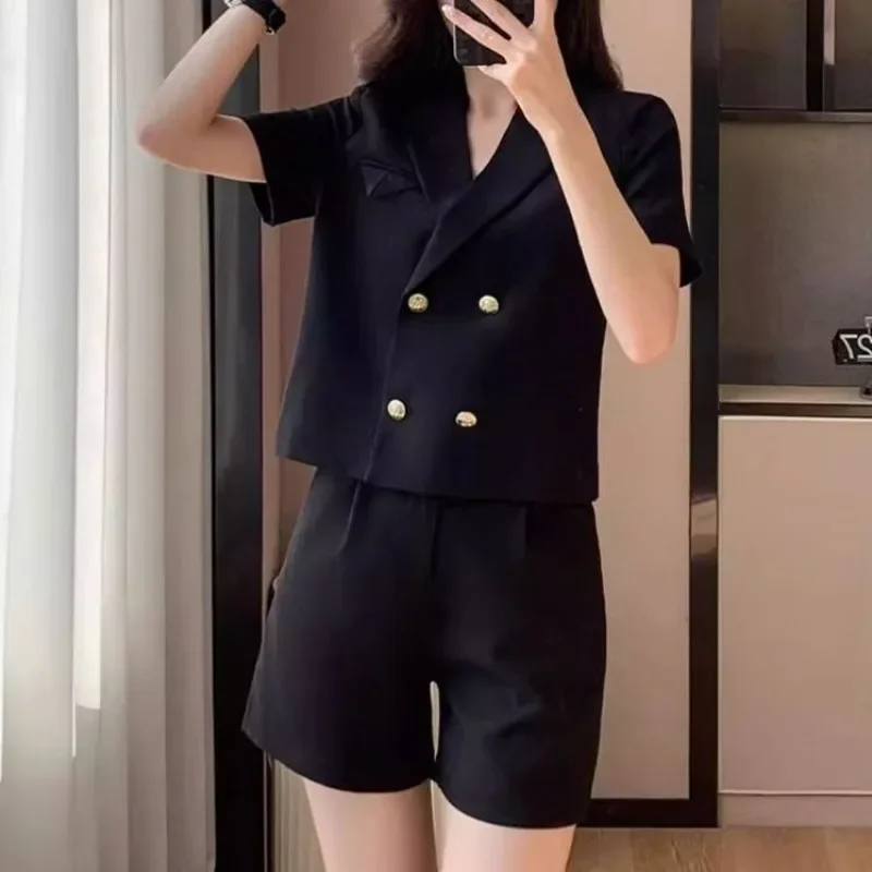 Loose Office Female Shorts Wide Plain Complete Two Full New in Matching Features Tailor Fashion Kit Women's Short Sets 2 Pieces