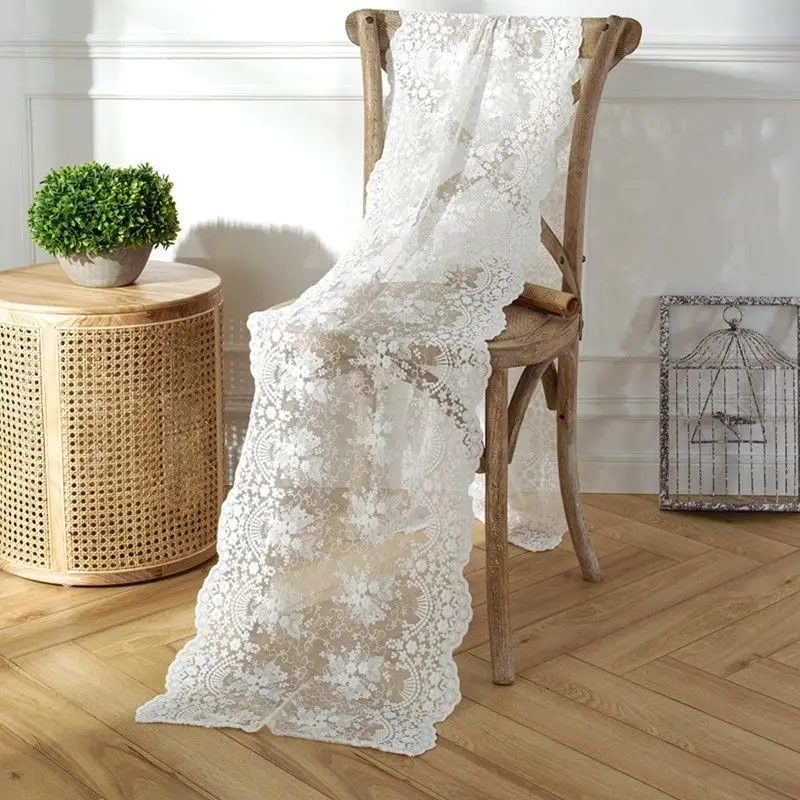 

Lace Table Runner French White Romantic Decorative Wedding Tablecloth Floral Embroidery Camino De Mesa Rectangle Dustproof Cover