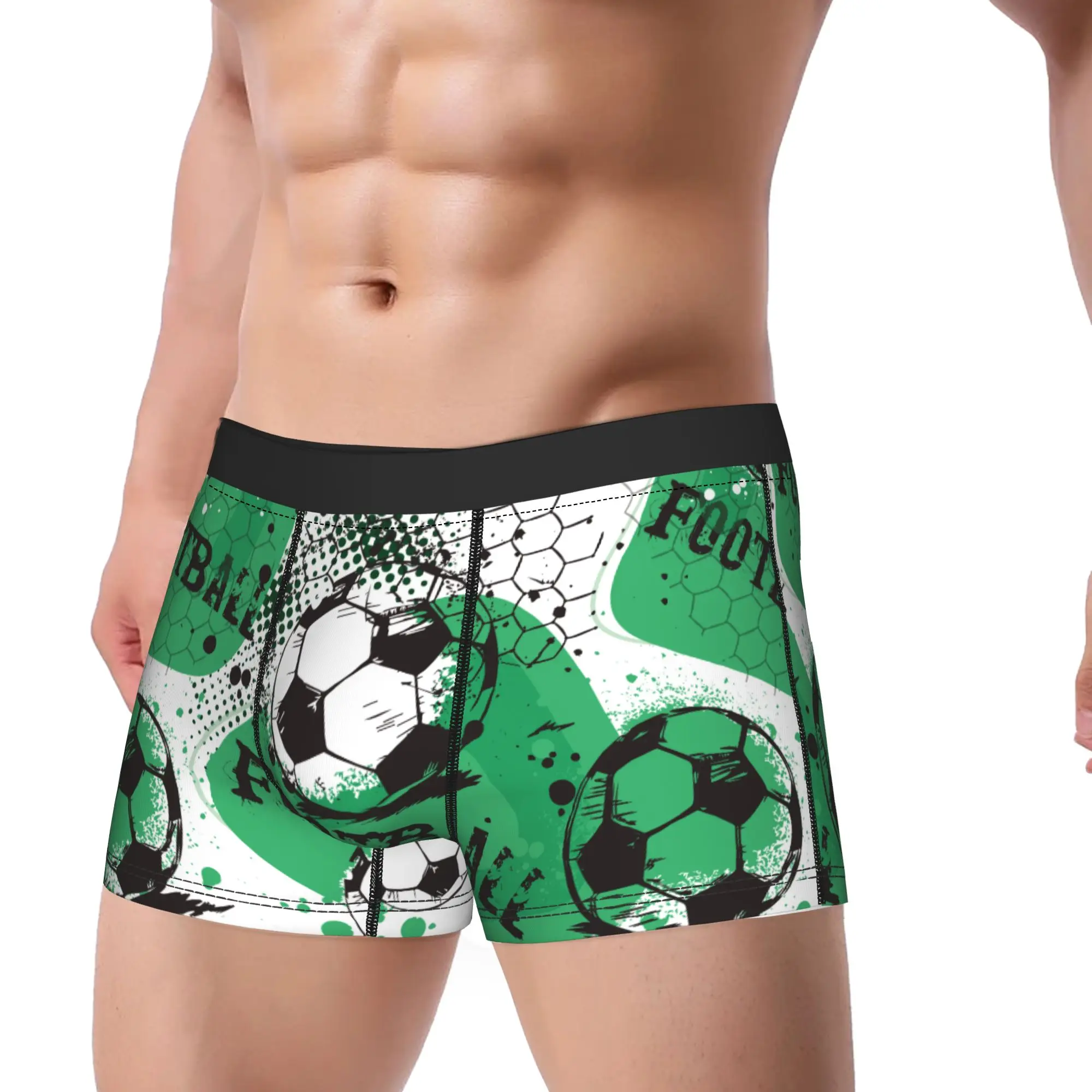 Men Cartoon Soccer Ball Football Long Underwear  Funny Boxer Briefs Shorts Panties Male Breathable Underpants Plus Size