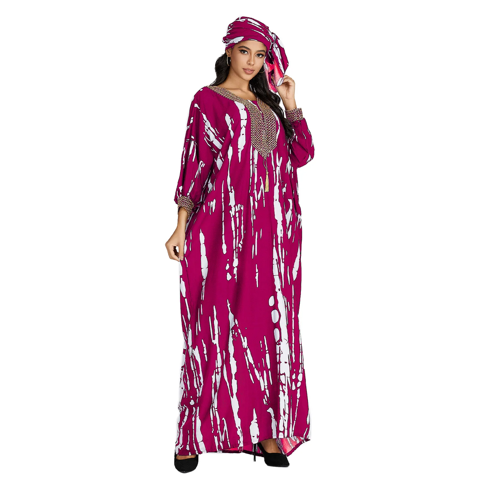 2024 New African Plus Size Summer Long Sleeve Dashiki Caftan Loose Boubou Maxi Islam Women Casual Dress African ClothingMoroccan