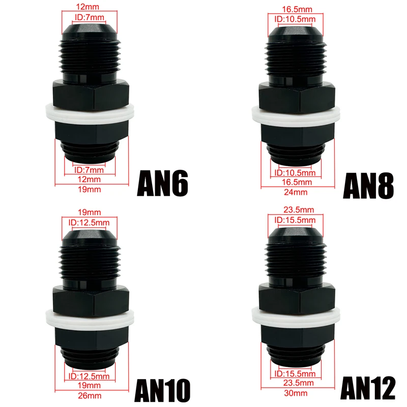 2 Buah Fitting Sekat Sel Bahan Bakar Aluminium Pria AN6 AN8 AN10 AN12 Aksesori Adaptor Sekat Sel Bahan Bakar Hitam Pas dengan Mesin Cuci