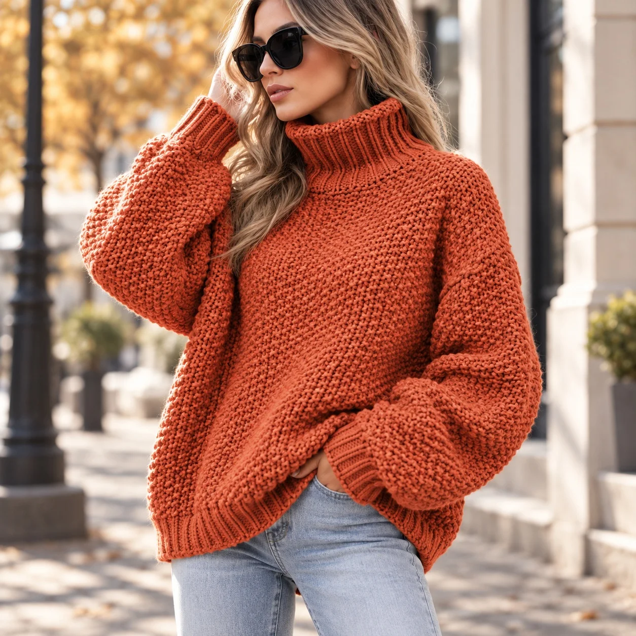 Loose Fit Pullover Set Regular Length American and European Style with Streetwear Medium Weight High Neck Two Set Women Sweater
