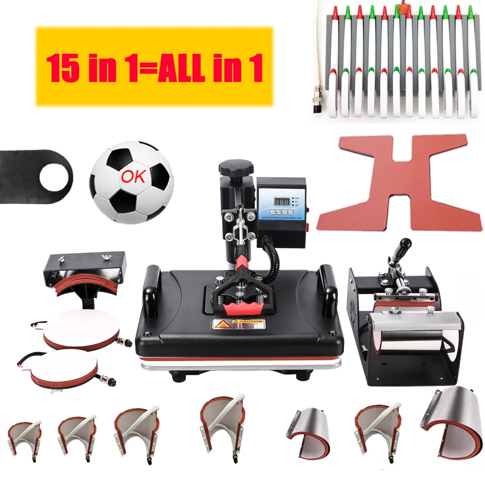Gold Seller RubySub 15 in 1 Combo Heat Press Machines 2D Heat Transfer Machine for Mug/Tshirt/Shoe/Plate/Pen/Ball