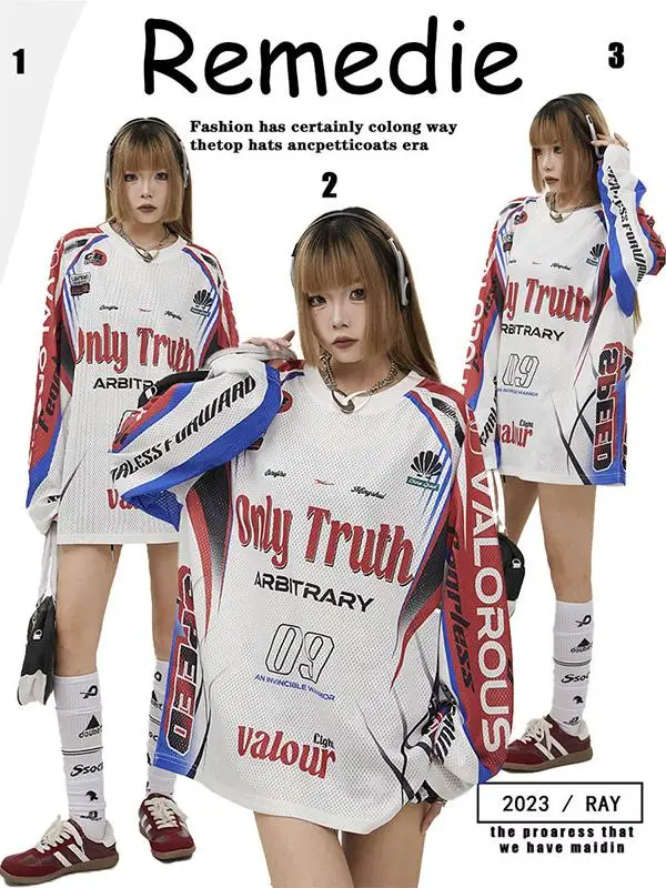 2026 New Cool Motorcycle Jersey Long Sleeve T Shirt Unisex Oversized Street Dance Top Loose Casual Fashion Pullover Daily Outfit