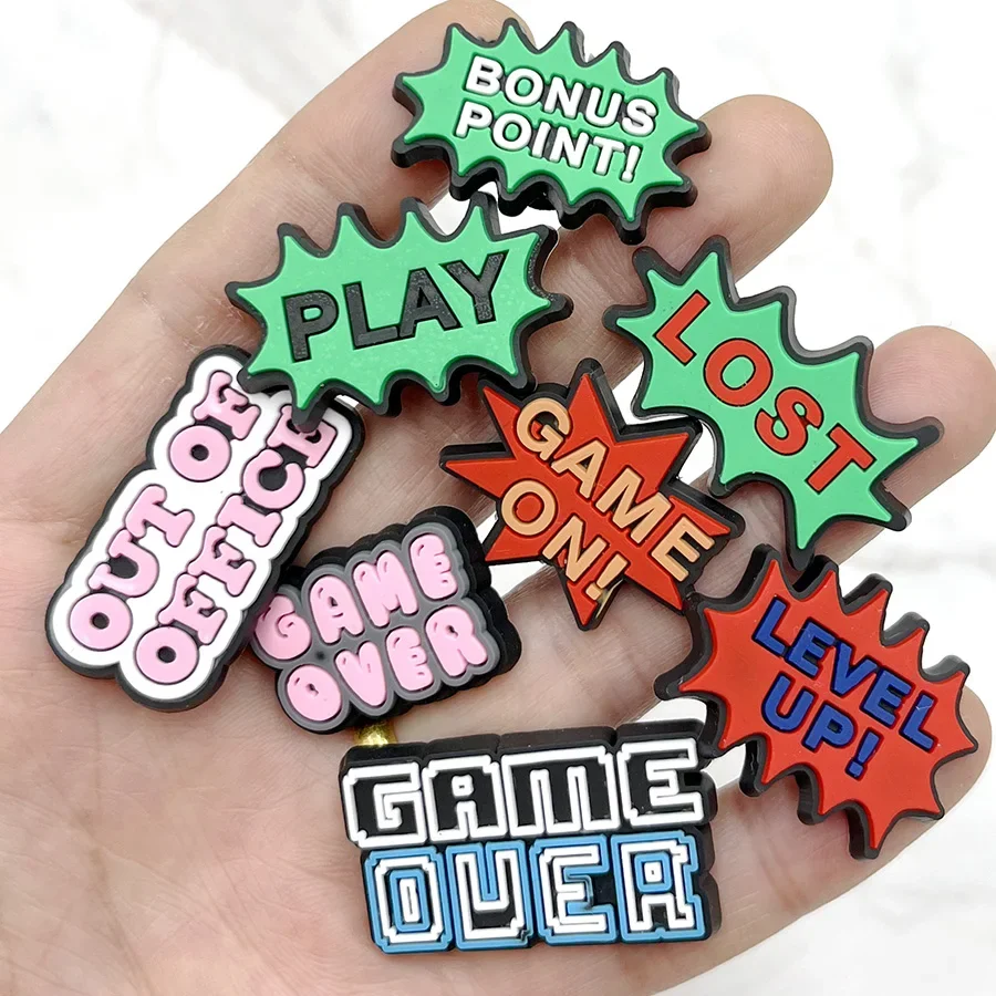 1pcs Game Text Icons PVC Shoe Charms Sandals Accessories For Wristbands Shoe Buckle Decorations Kid Gift Shoe Clips Badge