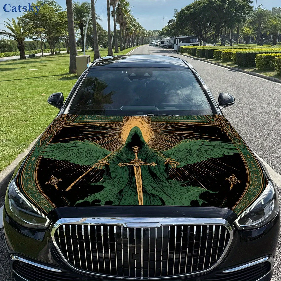 

Mysterious Green Robe Death Reaper Car Hood Vinyl Wraps Sticker, Auto Decal, Waterproof Self-adhesive Vehicle Decal, Anti-scratc