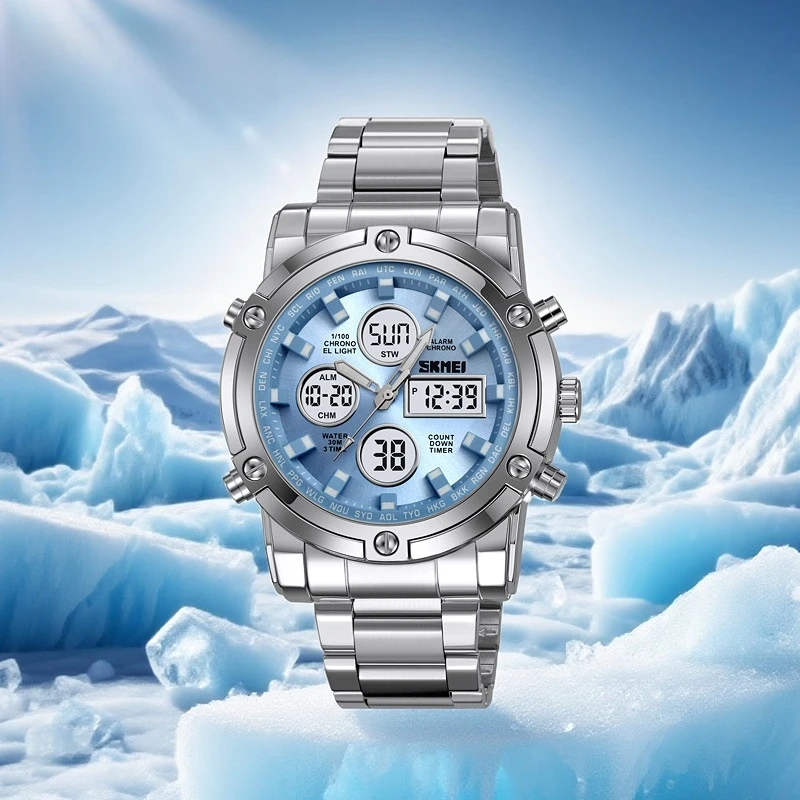 New Arrival Skmei 2556 Sport Digital Watch Waterproof 30 Meters Fashion Stainless Steel Strap Wristwatch Customized Logo