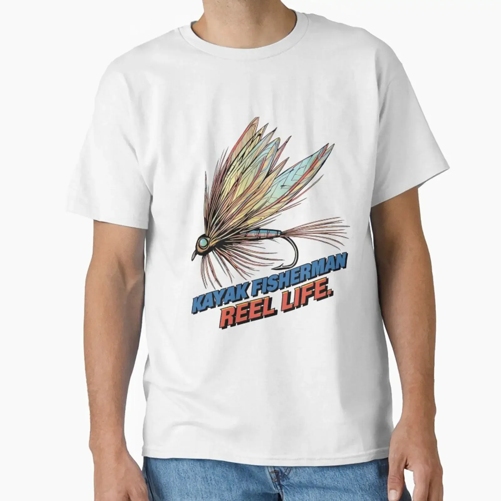 Kayak Fisherman Reel Life Lure Art designed and sold by Zakrytos vintage Washed Comfortable Top For Everyday Wear Stretched