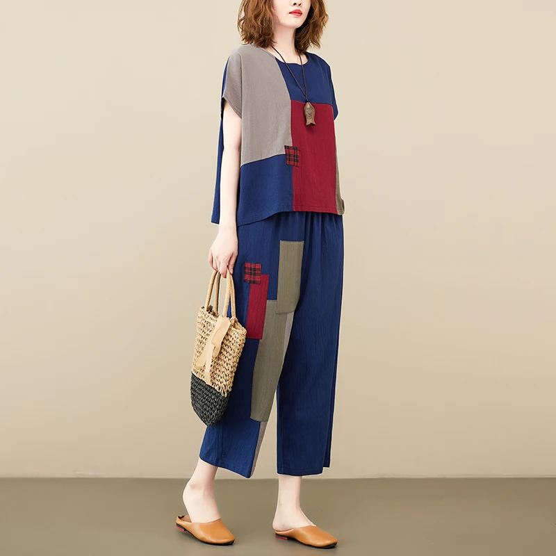 Slimming Effectiven Cotton Linen Patchwork Loose Fit Women's Faion Set Summer New Sle Ethnic Retro Individuali - Image 3