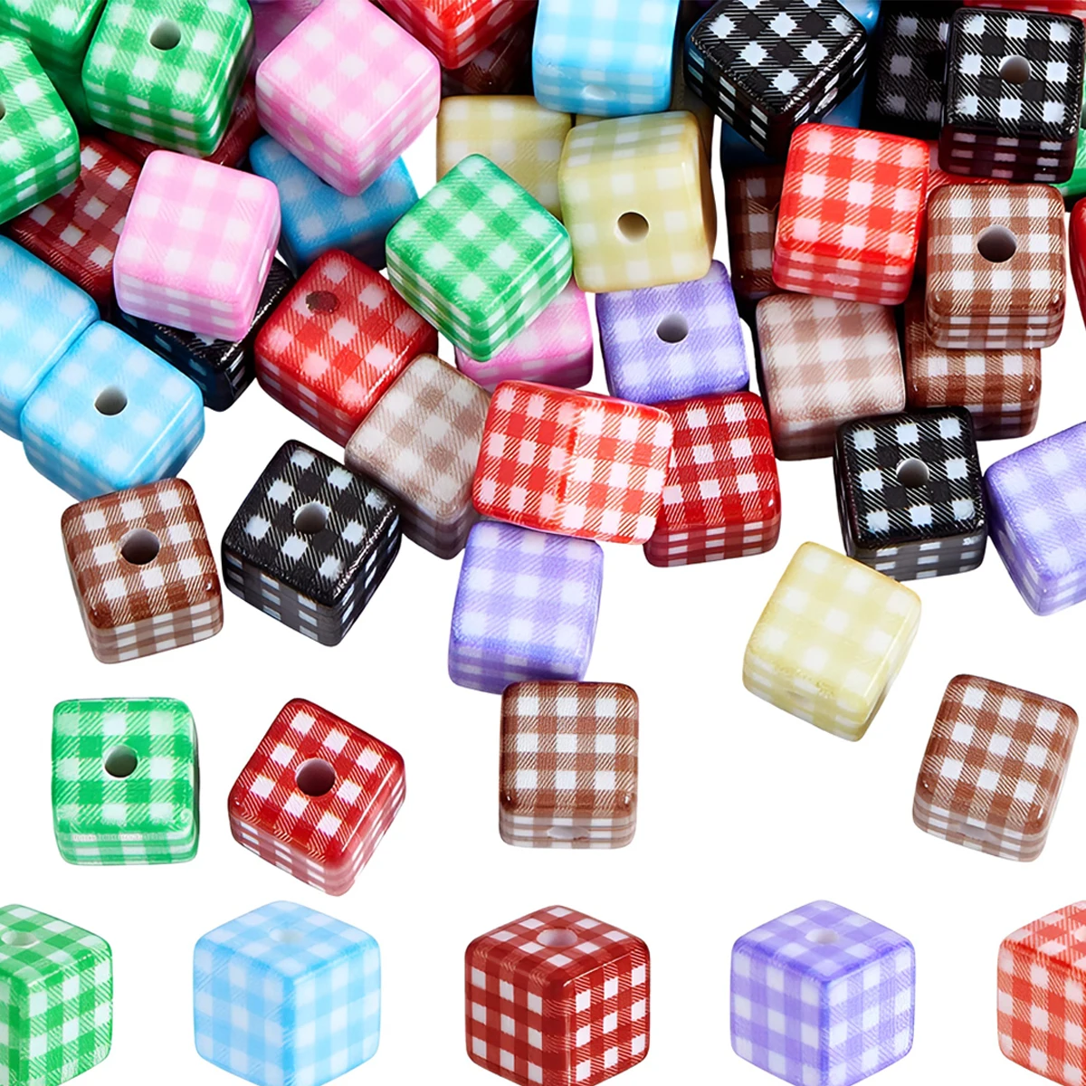 5/10/20 PCS Checkered Square Beads, 8 Colors Matte Loose Beads for DIY Jewelry Making Bracelets Necklaces Lanyards