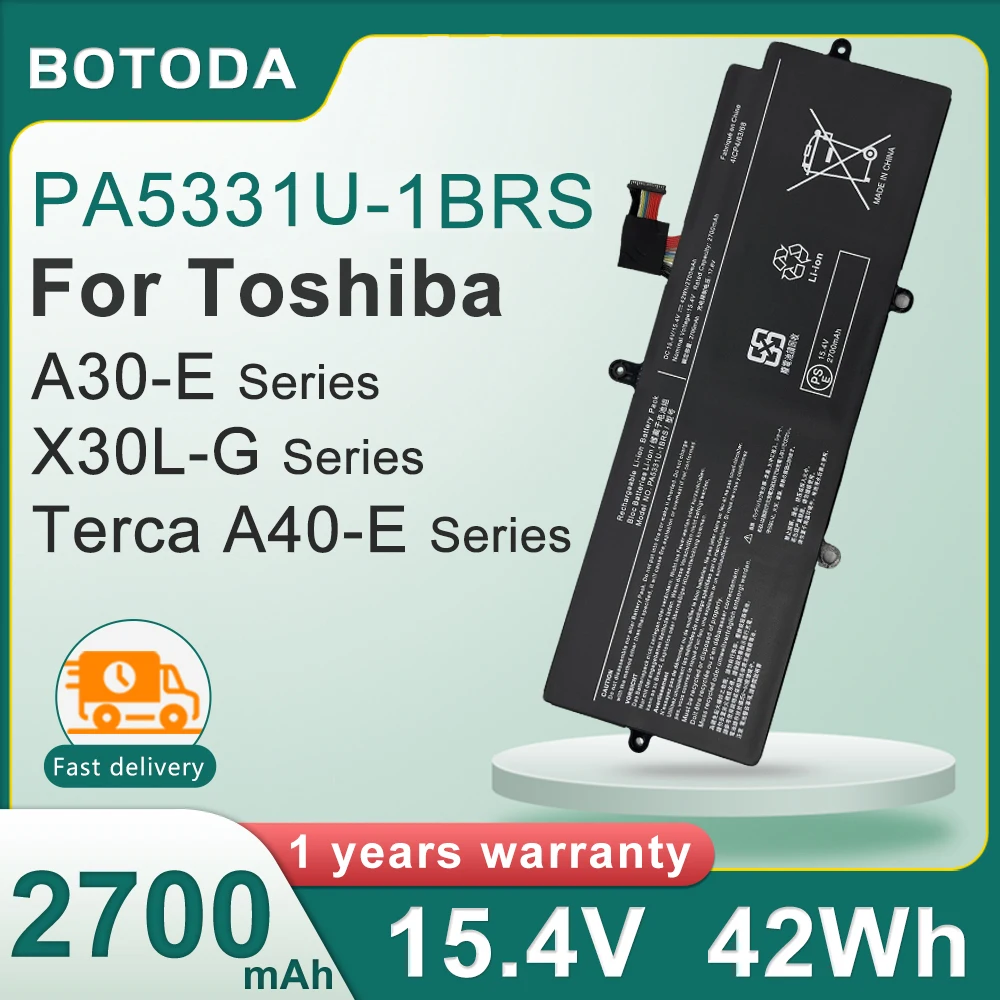 BOTODA PA5331U-1BRS Laptop Battery 15.4V 42Wh-2700mAh for Toshiba Dynabook Portege A30-E X30L-G R30-A R30-E  A40-E A30-G A40-G