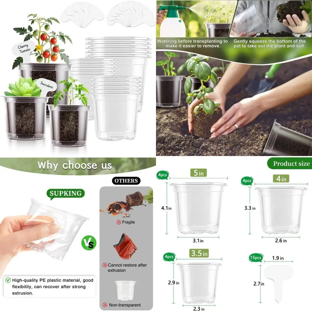 

SupKing прозрачные детские горшки 5/4/3,5 дюймов пластиковый стартовый цветочный горшок для семян с дренажными отверстиями для пересадки суккулентов C