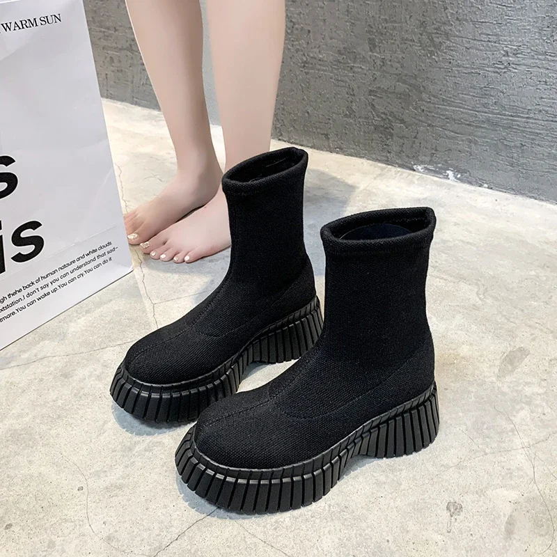 Pink Ladies Elastic Boots New Shoes Slip on Fashion Women Sock with Wedges Shoes Footwear Platform Botines Mujer Ankle Boots