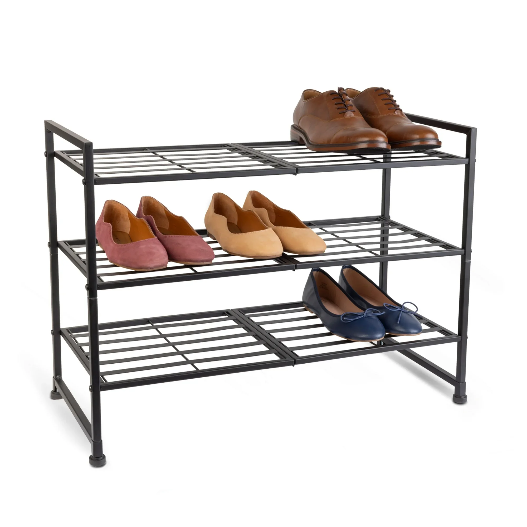 

3-Tier Gray & Silver Metal Shoe Rack for Shoe Storage, Holds up to 12 Pairs