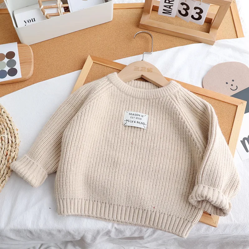 Autumn Winter Knit Kids Sweaters with Lable Children\'s Clothing Sweater Thickened Boys Girls Loose Knit Sweater