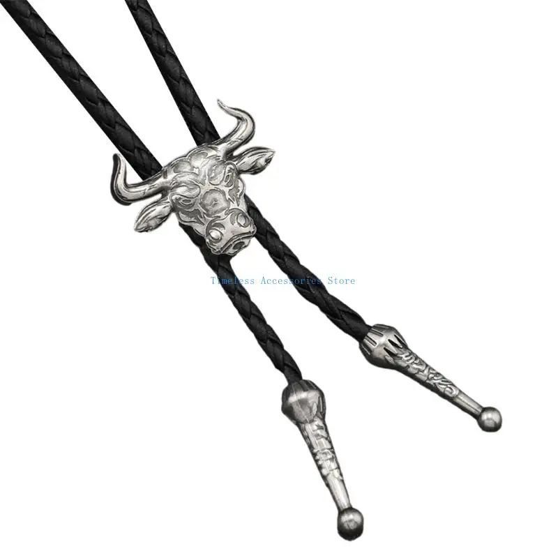 97QE Cravatta in lega abbellimento in pelle PU alla per lo styling degli adulti