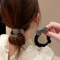 Diamond Crystal Bow Elastics Hair Ties For Women Fashion Shiny Headband  Ponytail Hair Rope Hair Accessories for Women Girls