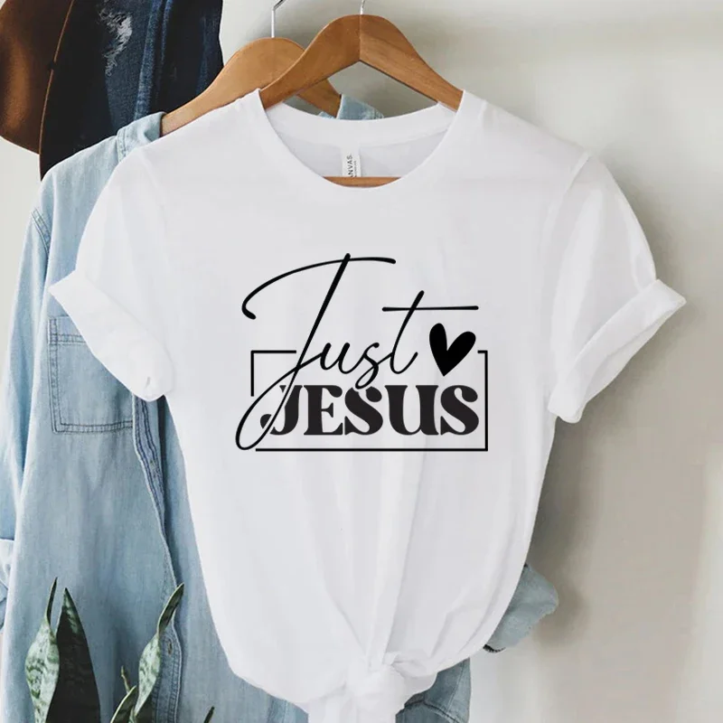 

Just Love Jesus Print Women T-Shirts Christian Jesus Letter Shirt Harajuku Graphic Tops Female Summer Religious Christian Tshirt