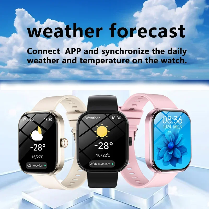 The smart watch has wireless callingmultiple sports modessedentary reminderweather forecast and message notification functions.