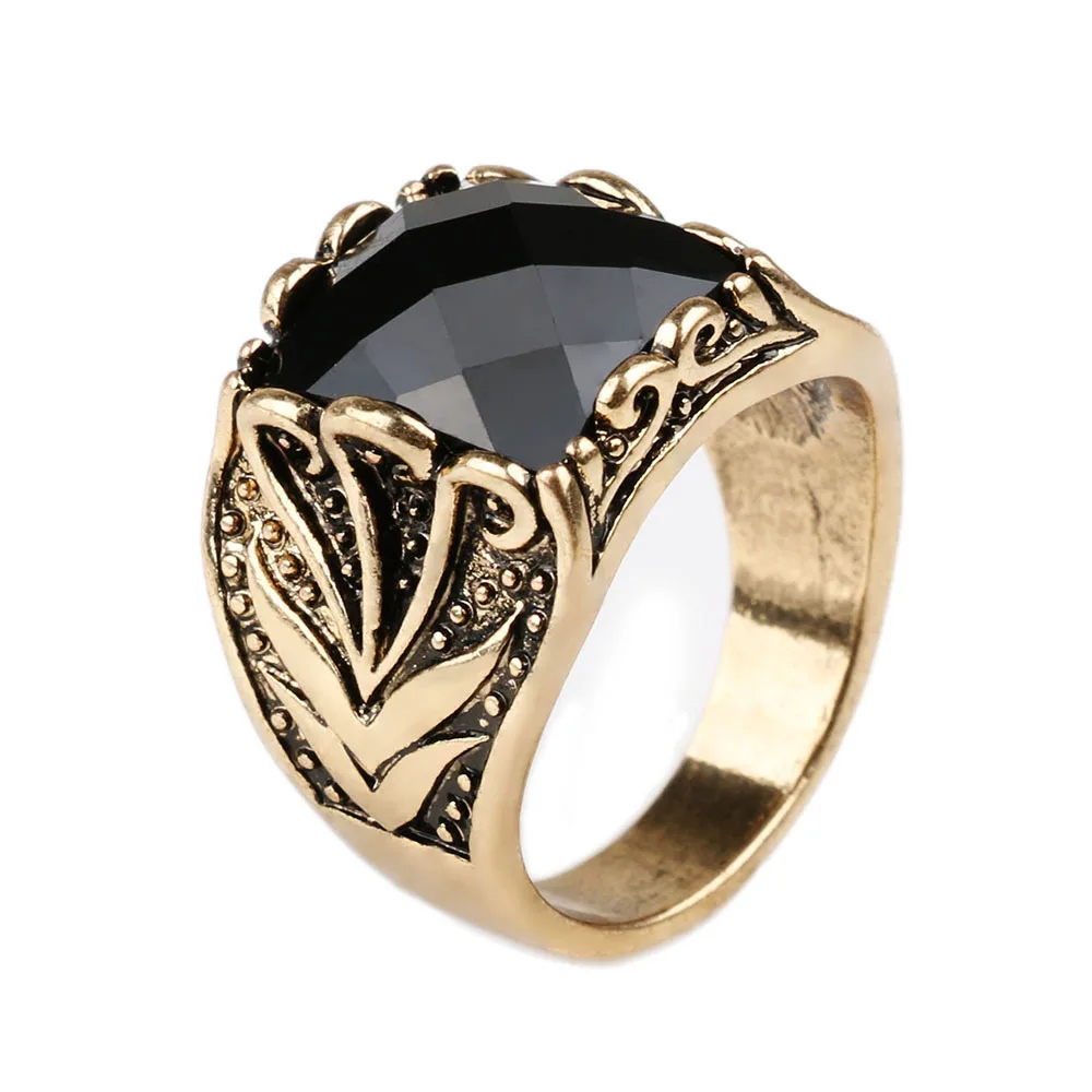 Men Rings - Hot sale Europe and the United States retro men electroplating Silevr color   fashion tidal jewelry black Ring 31029