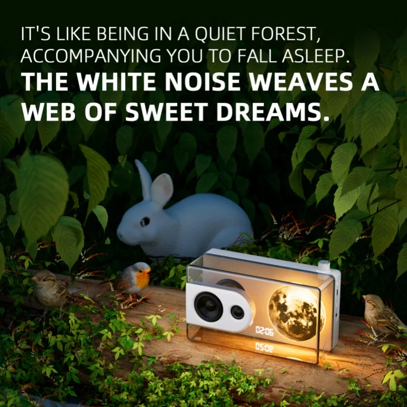 

Moonbox Bluetooth Speaker With Atmosphere Lamp & Clock Wireless Desktop Night Light Rech 3600mah Battery Gift For Home/office​