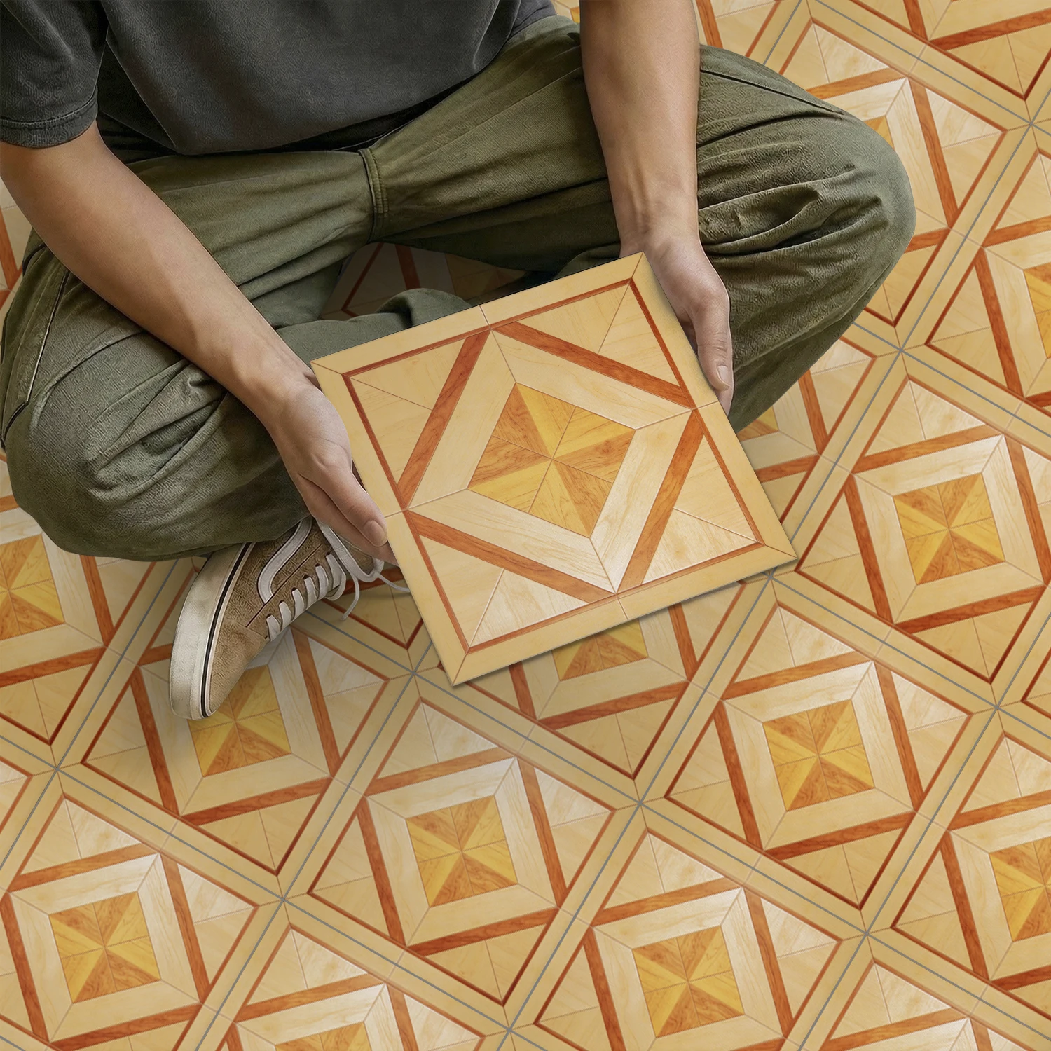 

Thick matte geometric wood grain wear-resistant waterproof self-adhesive floor and wall stickers, suitable for indoor decoration