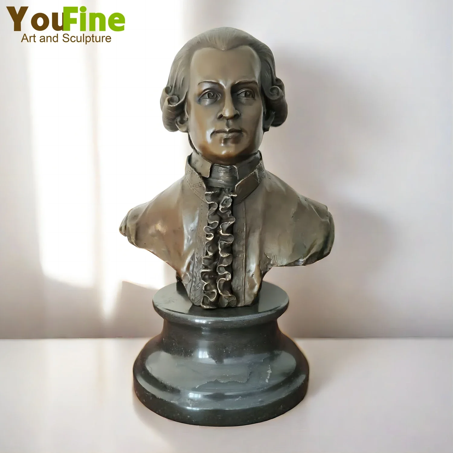 34cm Bronze Mozart Sculpture Weatern Classical Art Crafts Bronze Bust Statue of Wolfgang Amadeus Mozart For Home Decor Ornament