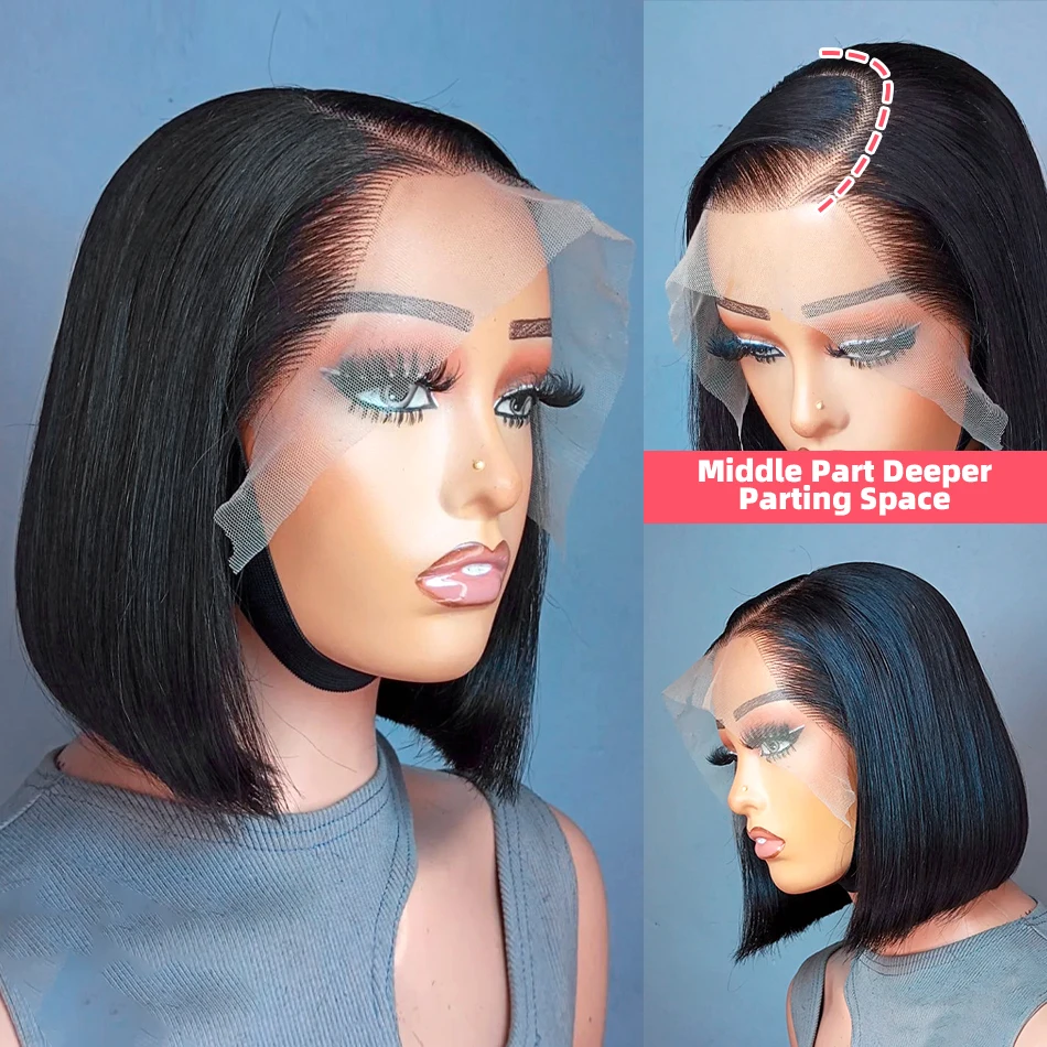 Brazilian Bone Straight Short Bob 13x4 Lace Frontal Human Hair HD Transparent Lace Front 5x5 6x6 Closure Bob Wig For Women 200%