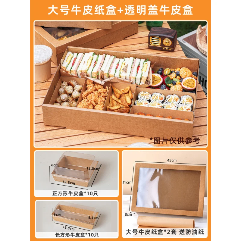 Customized Picnic Box Disposable Lunch Box Spring Outing Camping Outdoor Excursion Bento Sushi Popular Kraft Paper Packing Box