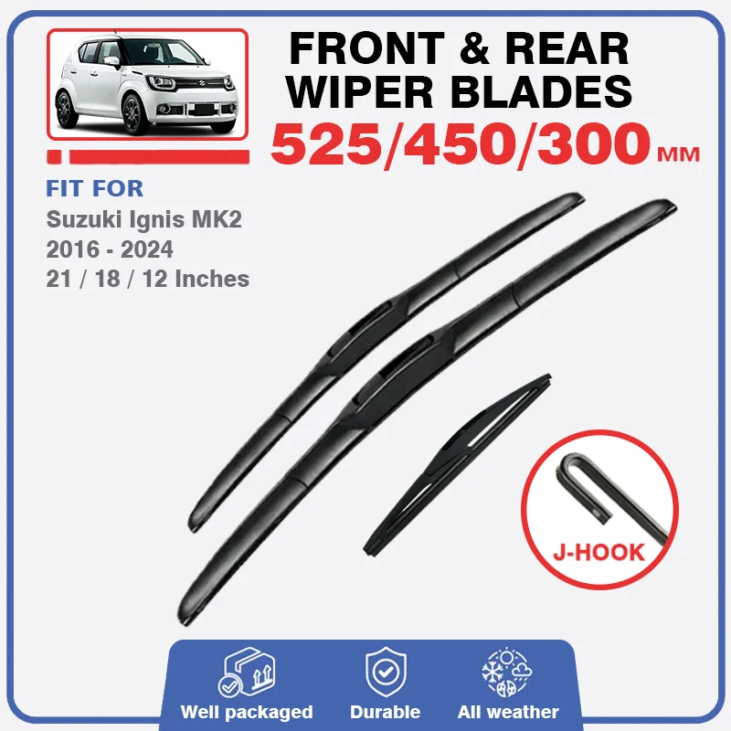 For Suzuki Ignis 2016 - 2024 Front & Rear Wiper Blades Windshield Windscreen Car Accessories 2017 2018 2019 2020 2021 2022 2023